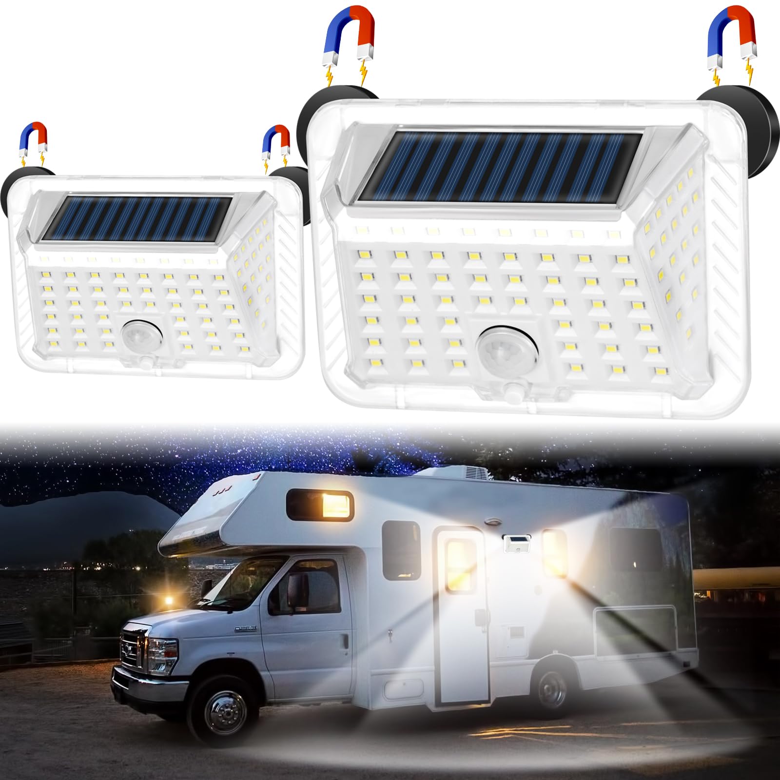 Magnetic RV Solar Lights with Motion Sensor, 2-Pack